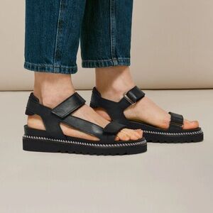 Whistles Noah Sporty Velcro Sandal Sz 40 US 9 Leather Black Comfortable Platform